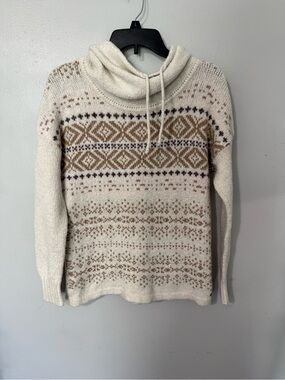 Eddie Bauer Cream Cowl Neck Nordic-Pattern Sweater